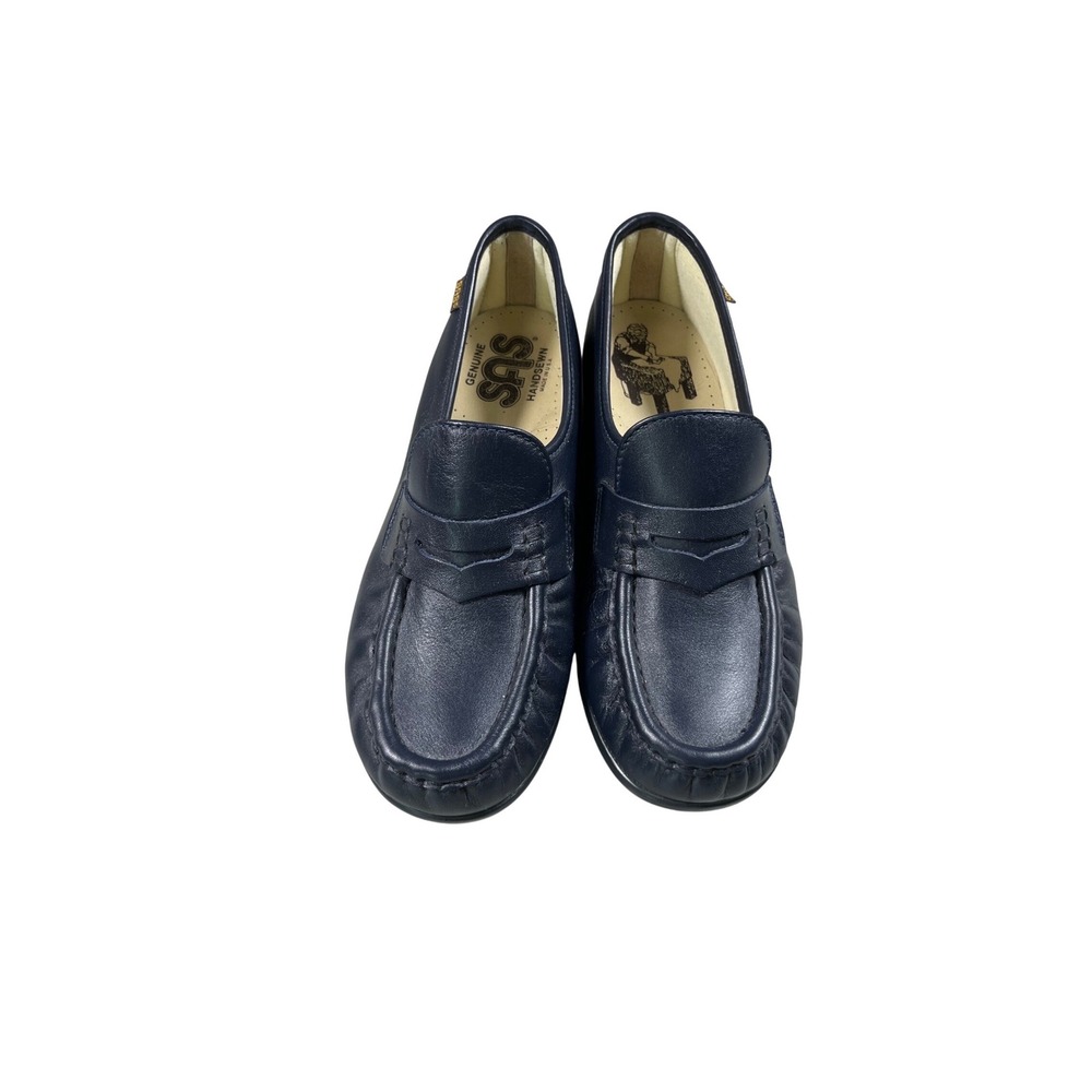 SAS Handsewn Womens Loafers Size 8.5W Navy Leather Comfort Shoes Penny USA